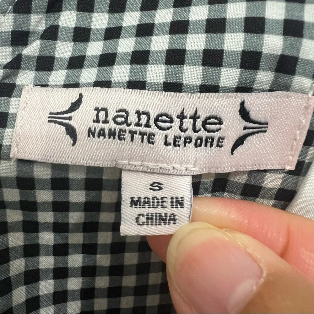 Nanette Lepore S Gingham Ruffle Tencel Peplum Blouse Retro 50s 60s Cottagecore